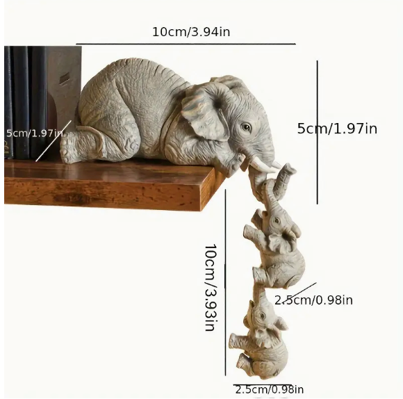 Maternal Embrace Elephant Figurine - Resin Mother and Babies Sculpture