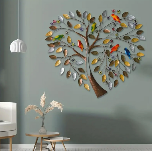 Enchanted Grove: Colorful Birds on Metal Tree Wall Art