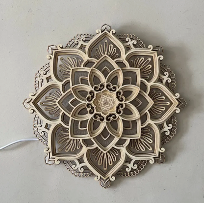 Illuminated Mandala: Multi-Layered Wooden Lotus Night Light