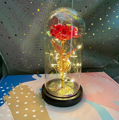 Galactic Bloom: Enchanted LED Glass Dome Rose