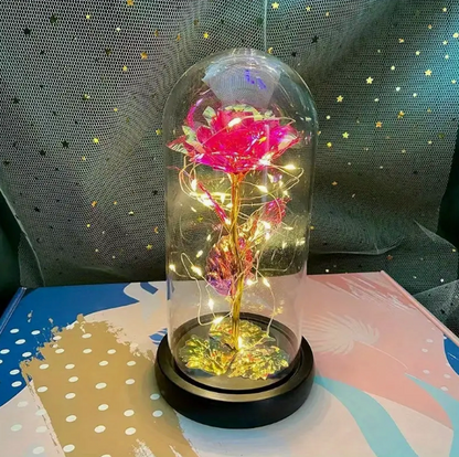 Galactic Bloom: Enchanted LED Glass Dome Rose
