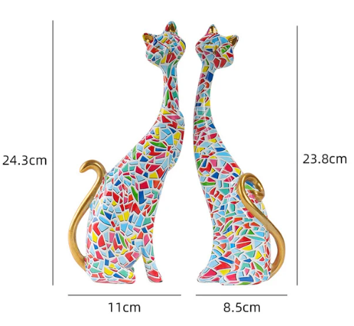 Mosaic Elegance Cat Statuettes