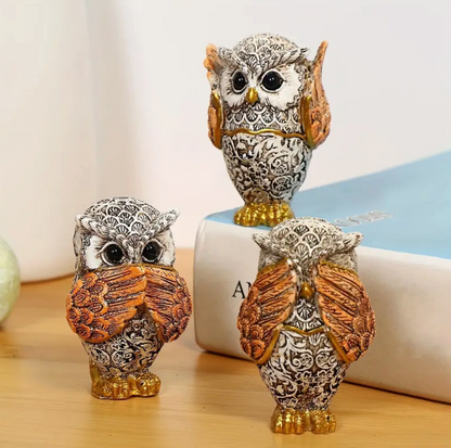 Majestic Trio of Paisley Owls